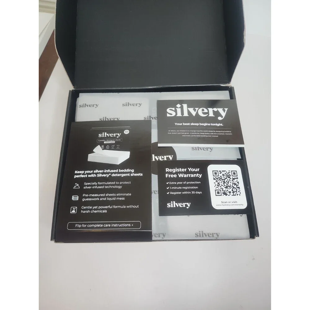 Silvery Bed Sheets 4 Pc Set Silver-Infused Soft Fabric Cool Gray King Size NIB